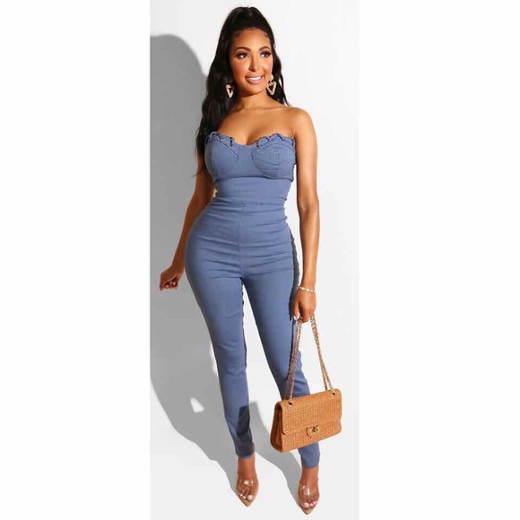 denim jumpsuit strapless